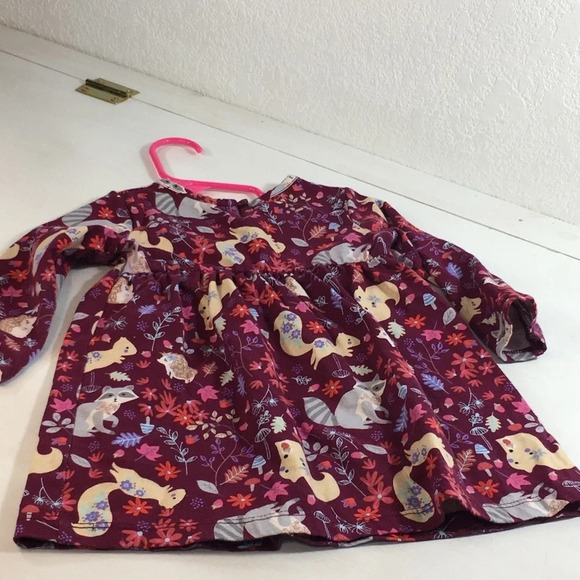 Wonder Nation Baby Toddler Girls Dress Burgundy Floral/Animal Print SZ 12 months - Picture 4 of 4